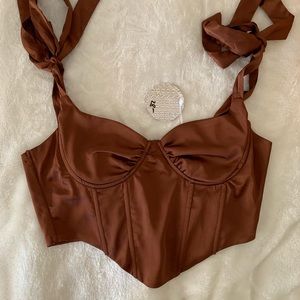 Brown satin crop top
